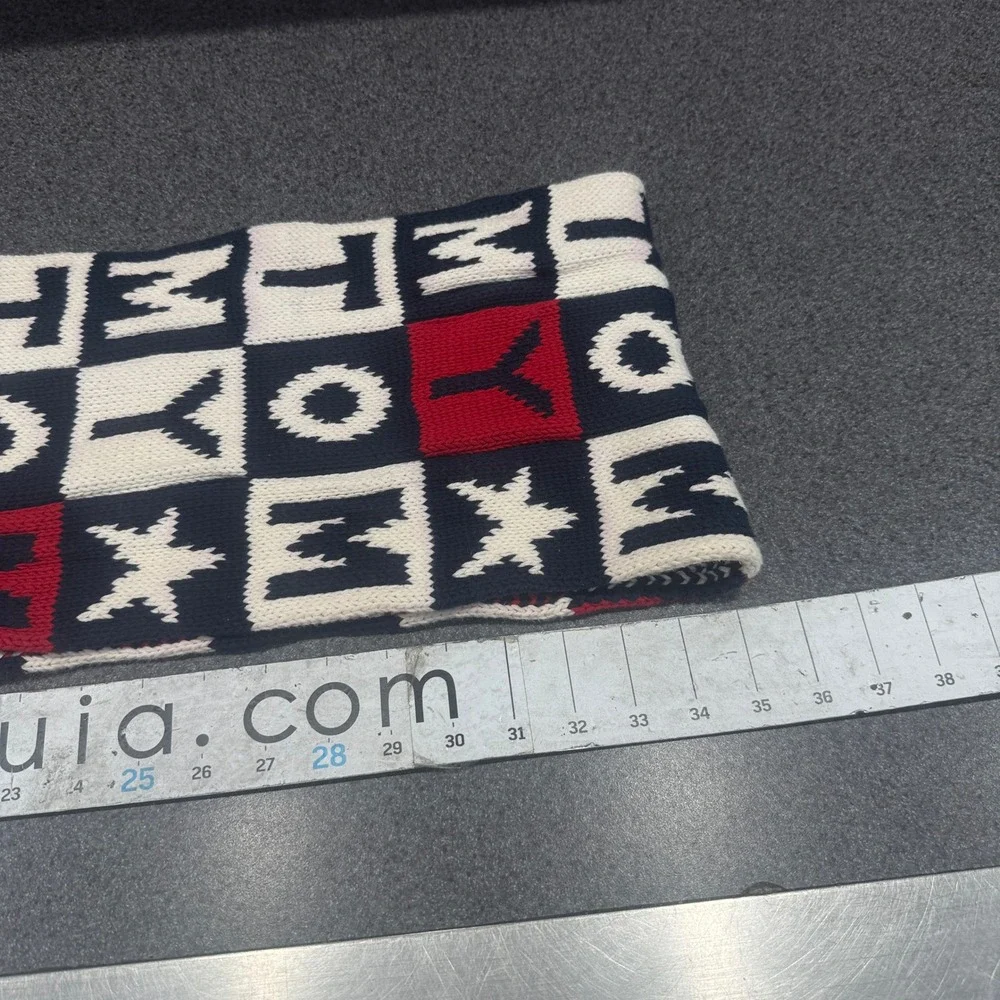 Tommy Hilfiger Scarf Unisex OS Red White Blue Excellent Knit Logo Star Block